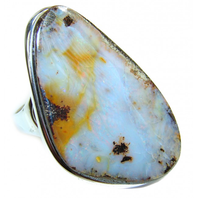 Australian Boulder Opal .925 Sterling Silver handcrafted ring size 7 1/2