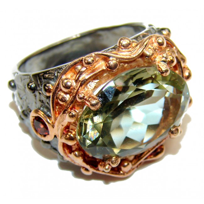 Vintage Style Green Amethyst .925 Sterling Silver Ring size 7