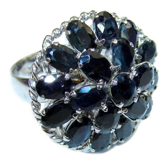 Incredible 14.85 carat authentic Sapphire .925 Sterling Silver handmade large Ring size 7