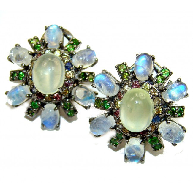 Mia Authentic Ruby Prehnite Moonstone .925 Sterling Silver handmade earrings