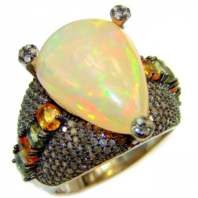 COSMIC BLAST Genuine 7.5 carat Ethiopian Opal Emerald .925 Sterling Silver handmade Ring size 8 1/4