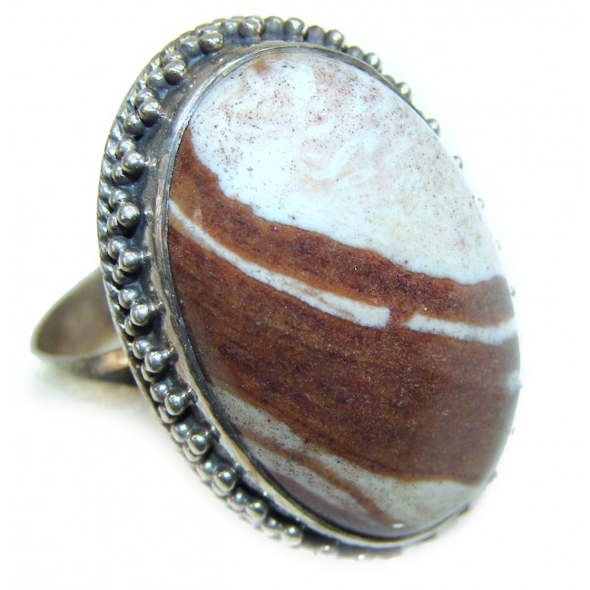 Exotic Petrified Palm Wood .925 Sterling Silver Ring size 8