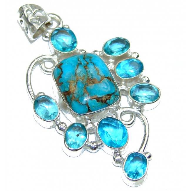Great Beauty Copper Blue Turquoise .925 Sterling Silver handcrafted Pendant