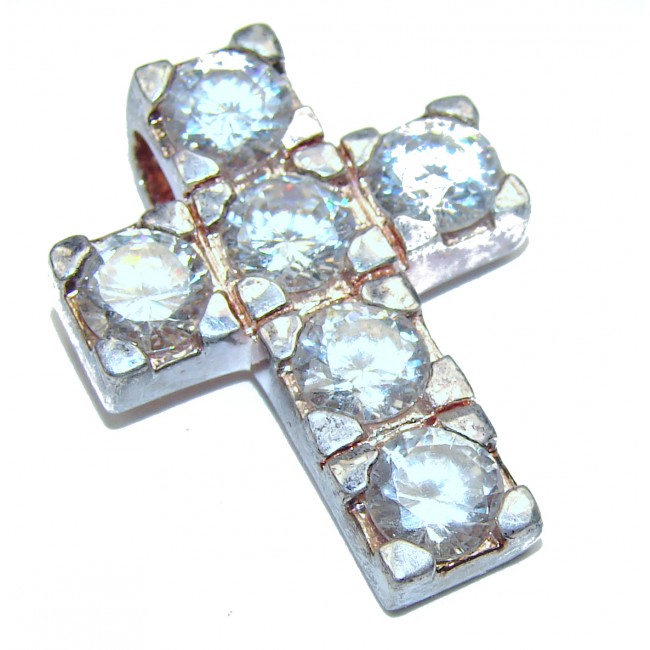Holy Cross genuine White Topaz .925 Sterling Silver handmade pendant