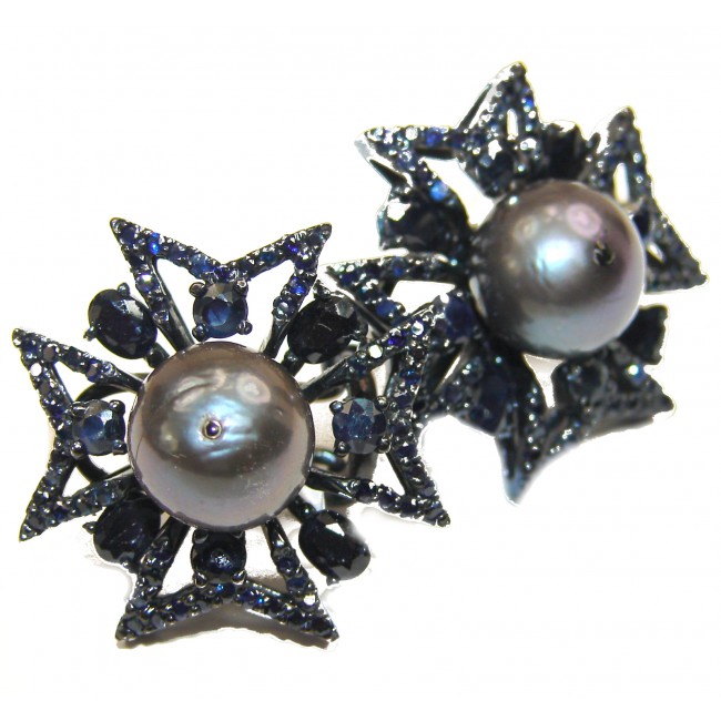 Victorian Style Black Pearl black rhodium over .925 Sterling Silver handcrafted Earrings