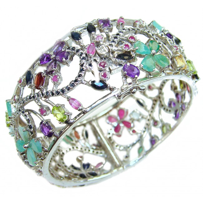 Spectacular authentic Multigem .925 Sterling Silver handmade bangle Bracelet