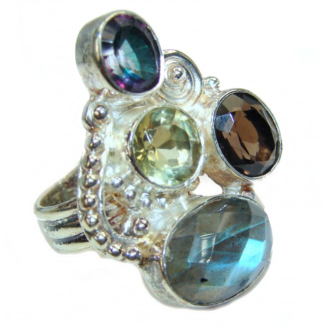 Vintage Design GENUINE Labradorite .925 Sterling Silver handcrafted ring size 8