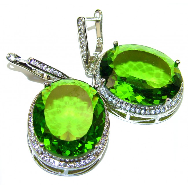 Spectacular Genuine Green Topaz .925 Sterling Silver HUGE earrings