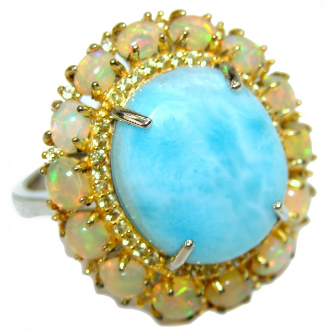 Natural Larimar Ethiopian Opal .925 Sterling Silver handcrafted Ring s. 8 1/4