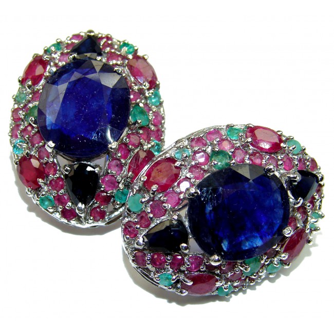 Magnificent Authentic Sapphire .925 Sterling Silver handcrafted Earrings