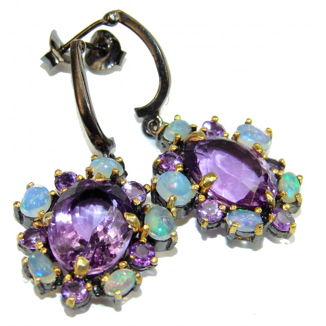 Exclusive real Amethyst Sapphire black rhodium over .925 Sterling Silver handcrafted Earrings