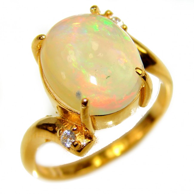 6.5 carat Ethiopian Opal 18k yellow Gold over .925 Sterling Silver handcrafted ring size 5 1/2