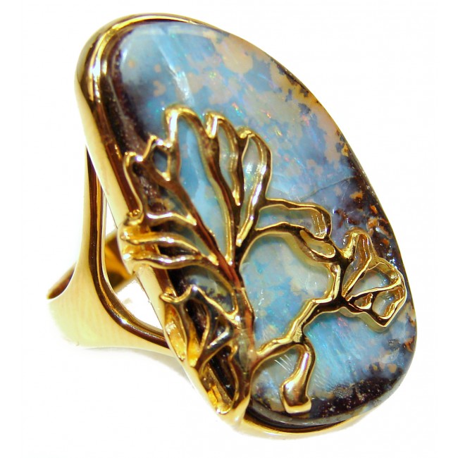 Australian Boulder Opal 14K Gold over .925 Sterling Silver handcrafted ring size 8