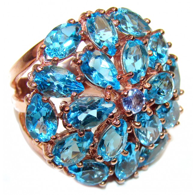 Truly Spectacular Swiss Blue Topaz 14K Gold over .925 Sterling Silver handmade Ring size 8