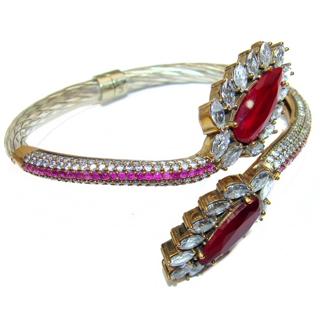 Victorian Style Ruby .925 Sterling Silver handmade Large Bracelet