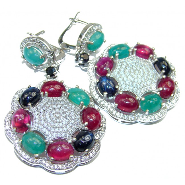 Sapphire Ruby Emerald .925 Sterling Silver handcrafted Large Earrings
