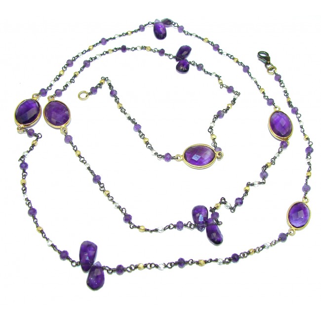 Authentic Amethyst 36 inches 14k Gold over .925 Sterling Silver handcrafted necklace