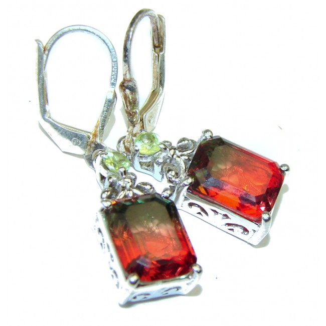 Red Tourmaline .925 Sterling Silver entirely handmade earrings