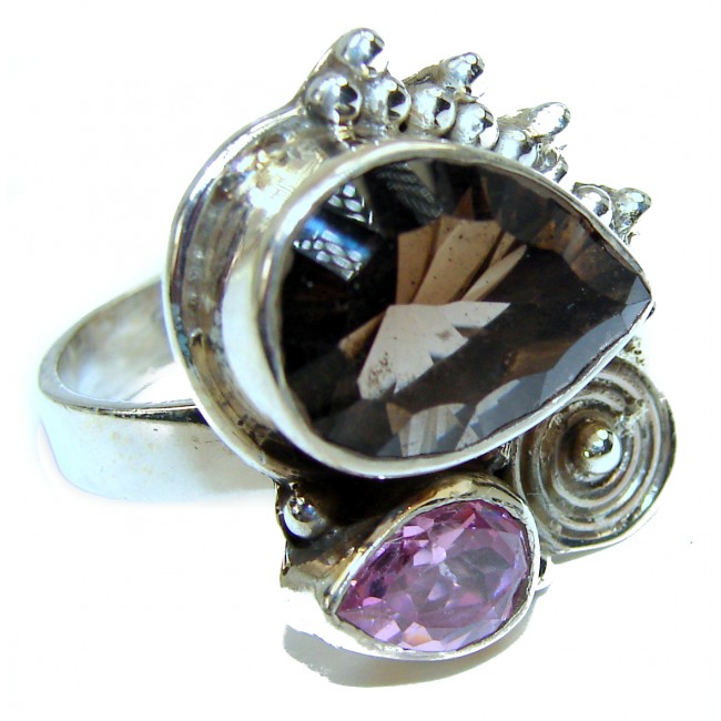 Authentic Smoky Quartz .925 Sterling Silver handcrafted ring s. 7 1/2