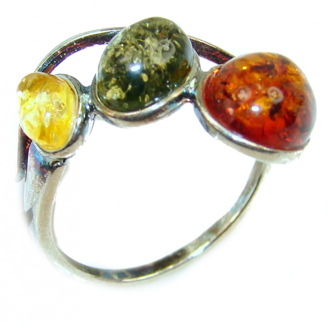Beautiful Authentic Baltic Amber .925 Sterling Silver handcrafted ring; s. 8 1/2