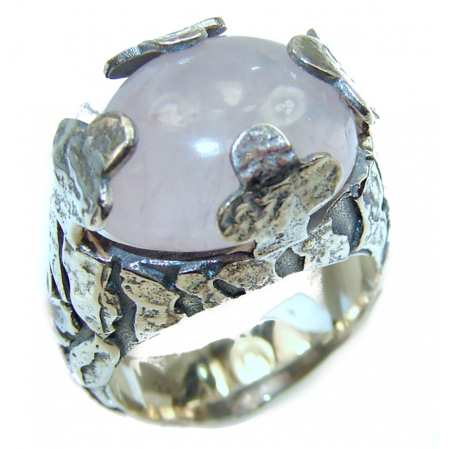 Large 12.2 carat Rose Quartz .925 Sterling Silver brilliantly handcrafted ring s. 6
