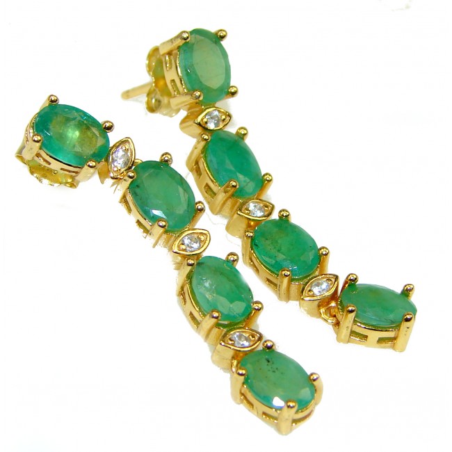 Very Unique Green Emerald 14K Gold over .925 Sterling Silver handcrafted earrings