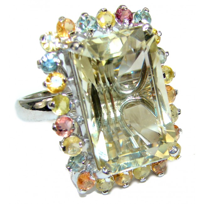 Vintage Style Emerald cut Citrine .925 Sterling Silver handmade Ring s. 8 3/4
