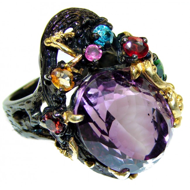 Vintage Beauty Amethyst black rhodium over .925 Sterling Silver handcrafted ring size 9