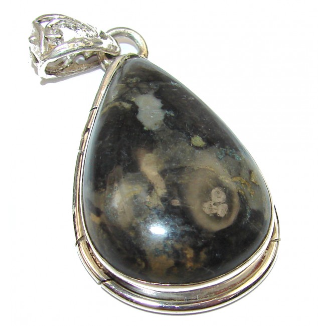 Genuine Silky Black Jasper .925 Sterling Silver handmade pendant