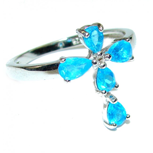 Cross Blue Topaz .925 Sterling Silver handmade ring size 7