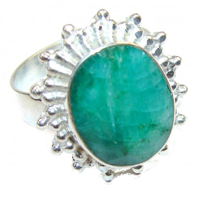 Spectacular Emerald .925 Sterling Silver handmade ring s.10