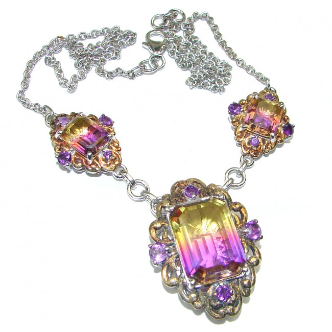Royal Quality Oval cut Ametrine 18K Gold over .925 Sterling Silver handcrafted necklace
