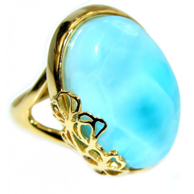 42.6 carat Larimar 18K Gold over .925 Sterling Silver handcrafted Ring s. 9