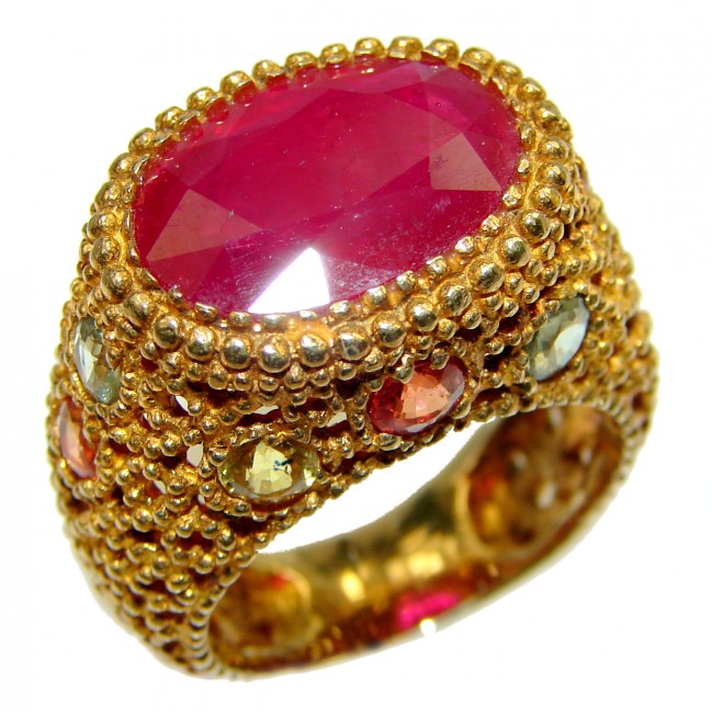 Stunning quality authentic Ruby 14K Gold over .925 Sterling Silver Ring size 7