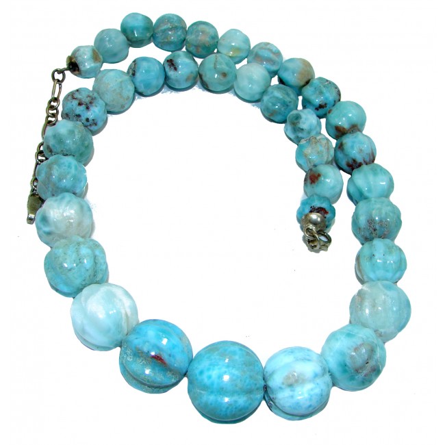 One of the kind Nature inspired Carved Larimar .925 Sterling Silver handmade necklace