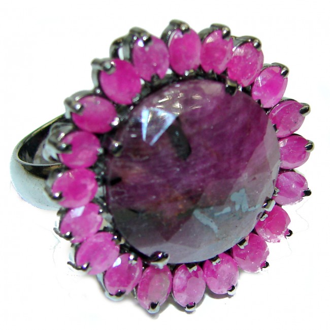 HUGE BEST quality 25.8 carat unique Ruby black rhodium over .925 Sterling Silver handcrafted Ring size 9