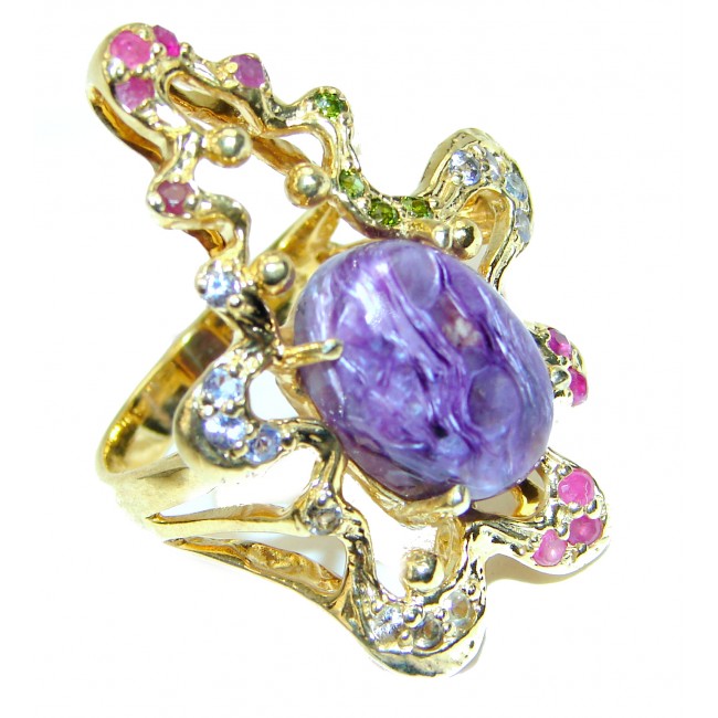 Natural Siberian Charoite 14k Gold over .925 Sterling Silver handcrafted ring size 8