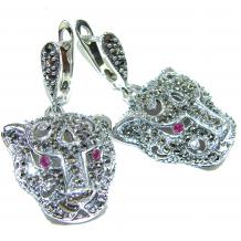 Panthers Ruby Marcasite  .925  Sterling Silver earrings