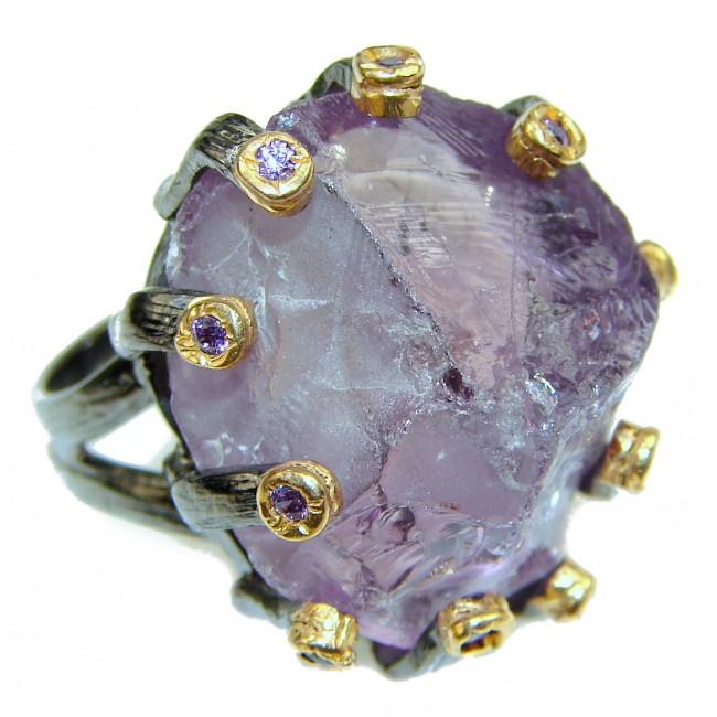 Jumbo Vintage Style Rough Amethyst .925 Sterling Silver handmade Cocktail Ring s. 7
