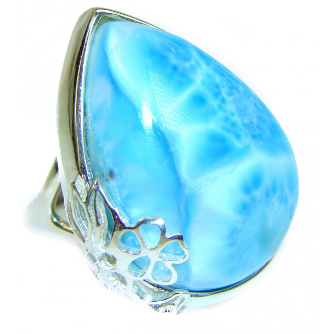 Precious Blue Larimar .925 Sterling Silver handmade ring size 7 1/4