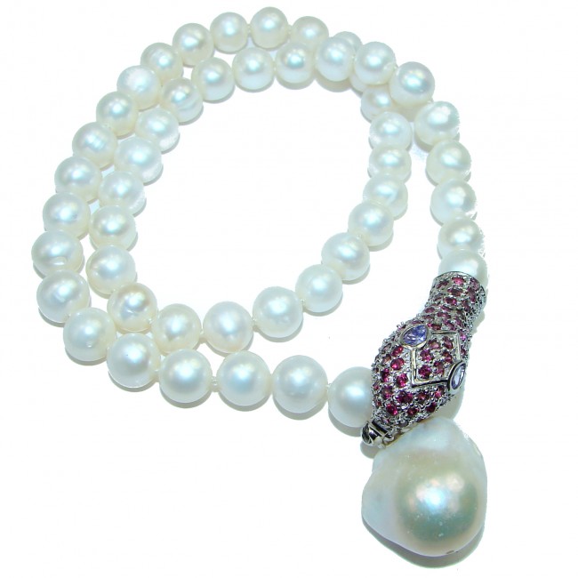 Snake Pearl & Amethyst Garnet .925 Sterling Silver handmade Necklace