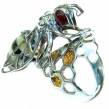 Masterpiece Honey Bee Baltic Polish Amber .925 Sterling Silver handcrafted HUGE  ring; s 8 adjustable