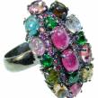 Ruby Tourmaline black rhodium over  .925 Sterling Silver Ring size 8 1/2