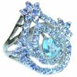 Truly Spectacular Swiss Blue Topaz  Tanzanite .925 Sterling Silver handmade Ring size 8 3/4