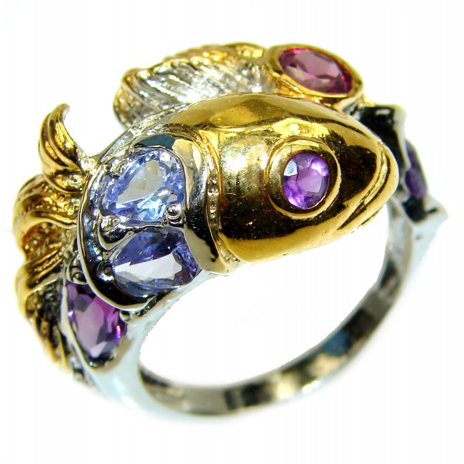 Exotic Fish 14K Gold over .925 Sterling Silver Ring s. 7 3/4