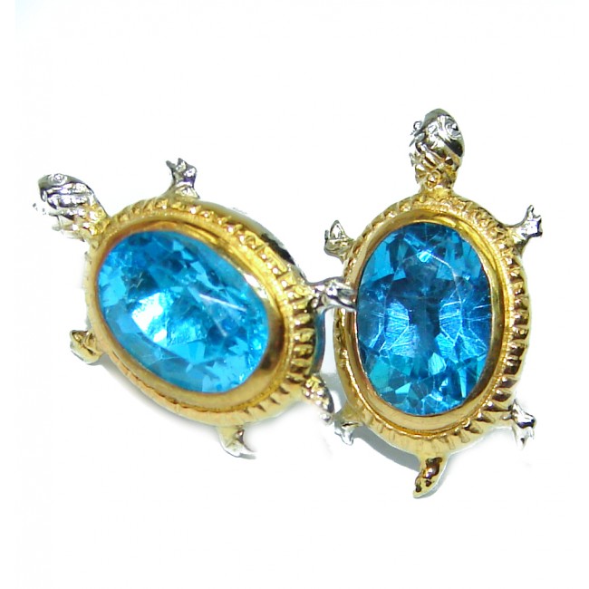 Turtles Blue Swiss Topaz .925 Sterling Silver handmade earrings