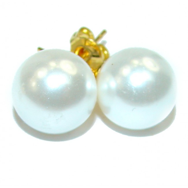 Pearl 10mm wide .925 Sterling Silver handmade earrings
