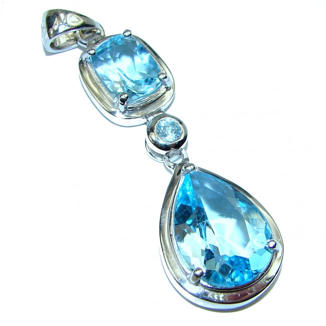 Spectacular 12.5 carat Blue Swiss Topaz .925 Sterling Silver handmade Pendant