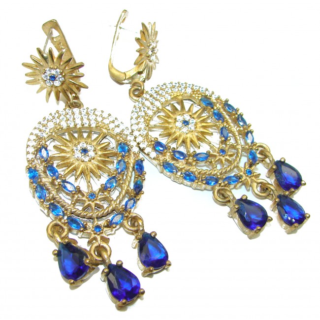 Spectacular created Sapphire .925 Sterling Silver handcrafted earrings