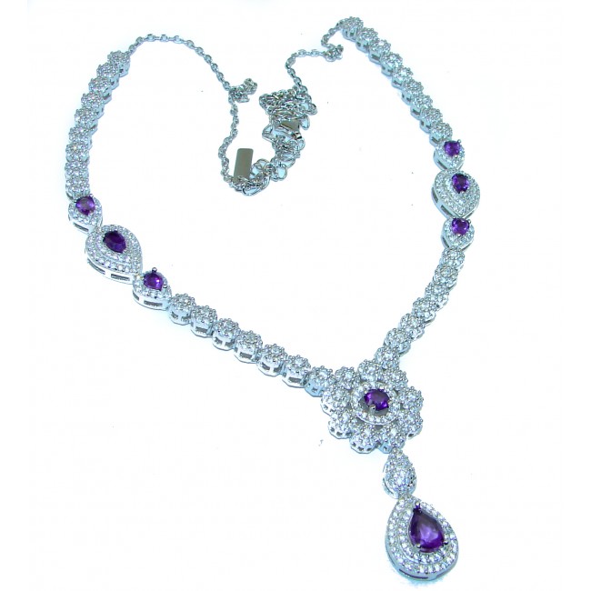 Spectacular Amethyst 14K white Gold over .925 Sterling Silver handcrafted Statement necklace